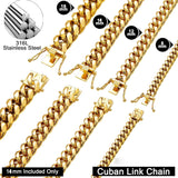 6-14mm Wide Stainless Steel Cuban Miami Chains Necklaces Mens Necklace Chain 316L Stainless Steel Hip Hop Necklace Gold Color