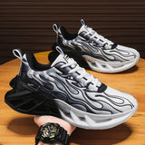 Unisex Flame Print Blade Chunky Sneakers Gradient Hollow Thick Sole Breathable Mesh Lightweight Shock Absorb Lace Up Running Shoes Fashion Streetwear Casual Sports Footwear 2026 New