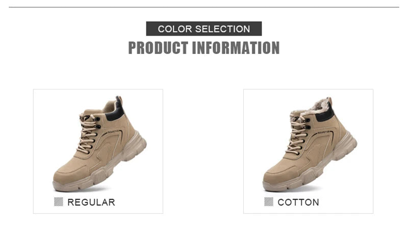 Men's & Women's Brown High-top PU Water Repellent Lightweight Anti-smash Anti-puncture Comfortable Wear Resistant Industrial Construction Work Safety Boots