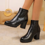 Women's New Ankle Boots 2025 Autumn Thick Heel High-heeled Short Boots with Zipper Splicing Plus Size Fashion Short Boots