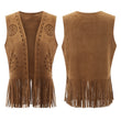 Puloru Fringe Faux Suede Vests Women's Casual Sleeveless Open Front Tassel Hippie Jackets Western Style Streetwear Outwears