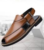 PU Leather Men's Sandals Handmade Stitching Beach Shoes Non Slip Hollow Out Shoes Outdoor Casual Sandaly All-match Man Sandalias