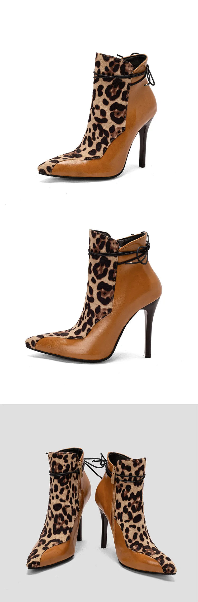 Large Size 34-48 Suede Leather Patchwork Women's Leather Boots Sexy Leopard Print Lace Fashionable Personalized Women's Boots