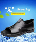 New Style Perforated, Breathable and Anti-Slip Outerwear Casual Leather Slip-On Sandals for Men Size 48 Large Size