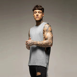 Mens Casual Gym Tank Top Summer Fitness Clothing Cotton Workout Sports Sleeveless Shirt Male Extend Long Singlet Hip Hop Vest
