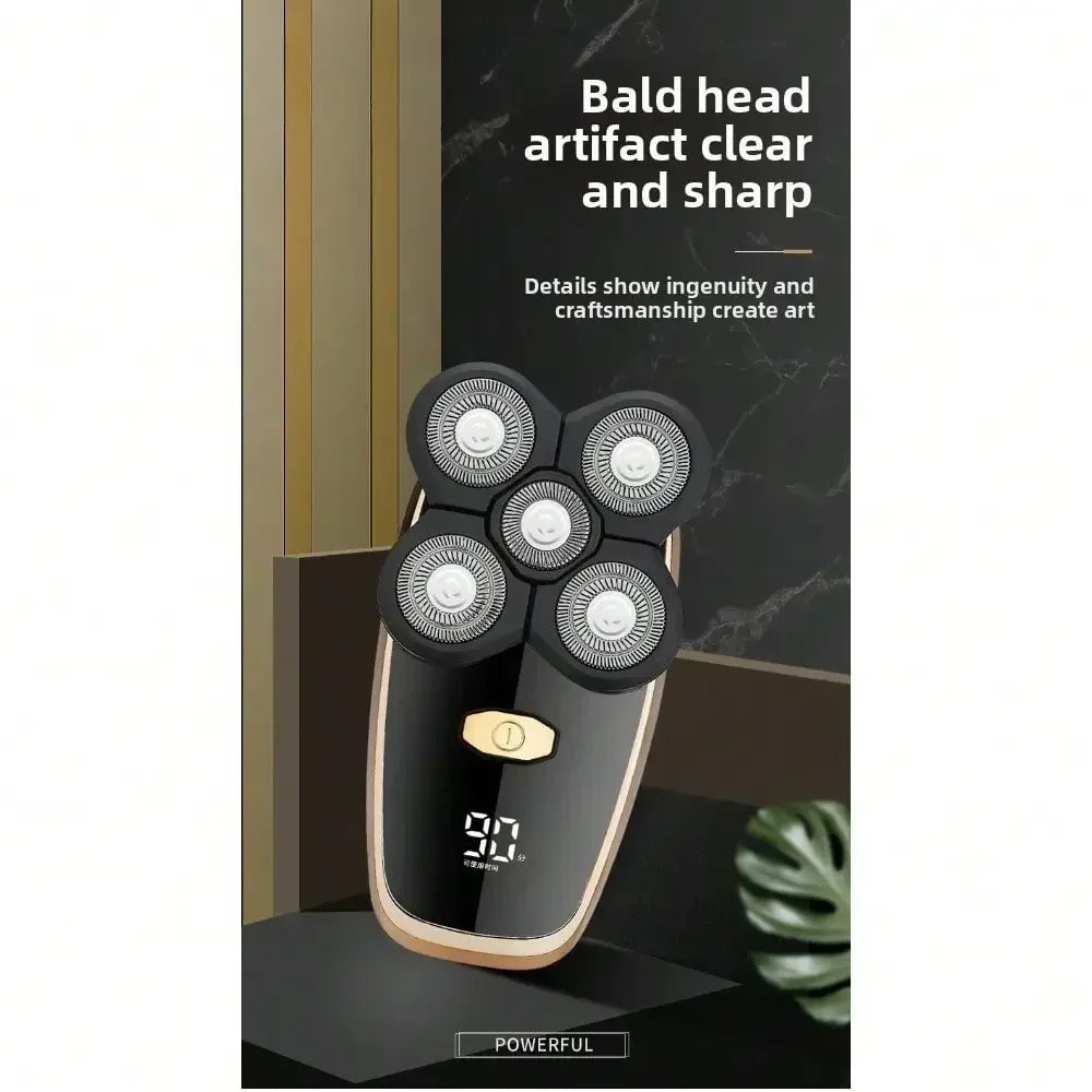 Five-Knife-Headed Bald Artifact, Full-Body Water-Washed Electric Razor, Self-Scraping To Remove Hand Residues, Quick Shaving Without Stubble, For Men
