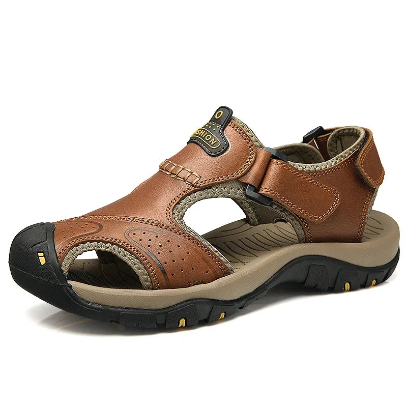 Summer Sandals Leather Outdoor Men's Beach Shoes Luxury Breathable Casual Sandal Man Wading Shoes Non-slip Wide lining Slippers