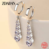 ZDADAN 925 Sterling Silver Long Drop Earrings For Women Fashion Wedding Jewelry