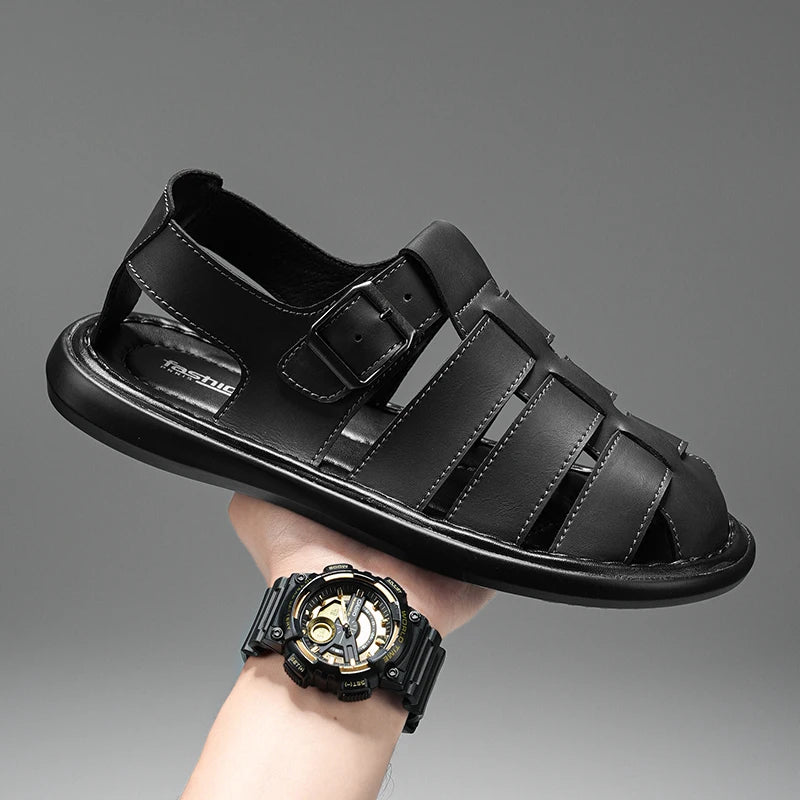Summer New Men's Sandals High Quality Leather Roman Shoes Men Casual Beach Shoes Luxury Hollow Out Sandalias Male Big Size 38-48