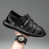 Summer New Men's Sandals High Quality Leather Roman Shoes Men Casual Beach Shoes Luxury Hollow Out Sandalias Male Big Size 38-48