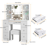 Teousev 7 Drawers Vanity Dressing Table with 10 Dimmable LED Lights, Large HD Mirror Modern Makeup Desk with Ample Storage