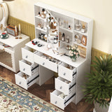 Teousev 7 Drawers Vanity Dressing Table with 10 Dimmable LED Lights, Large HD Mirror Modern Makeup Desk with Ample Storage