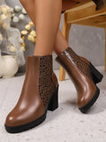 Women's New Ankle Boots 2025 Autumn Thick Heel High-heeled Short Boots with Zipper Splicing Plus Size Fashion Short Boots