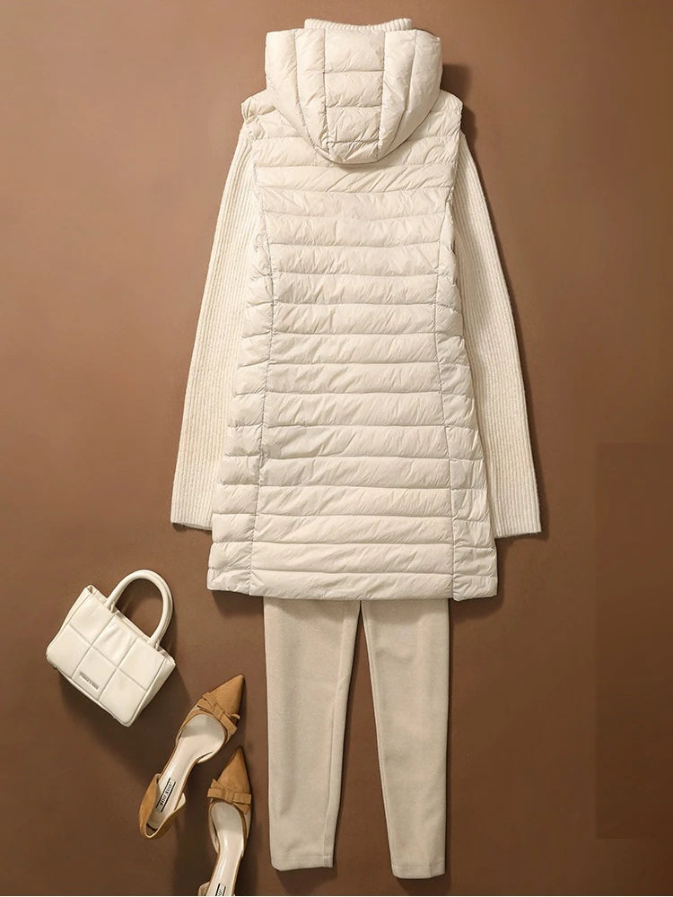 NewBang Women Sleeveless Long Waistcoat Autumn Winter Ultra Light Down Vest With Hooded Female Portable Duck Down Coat