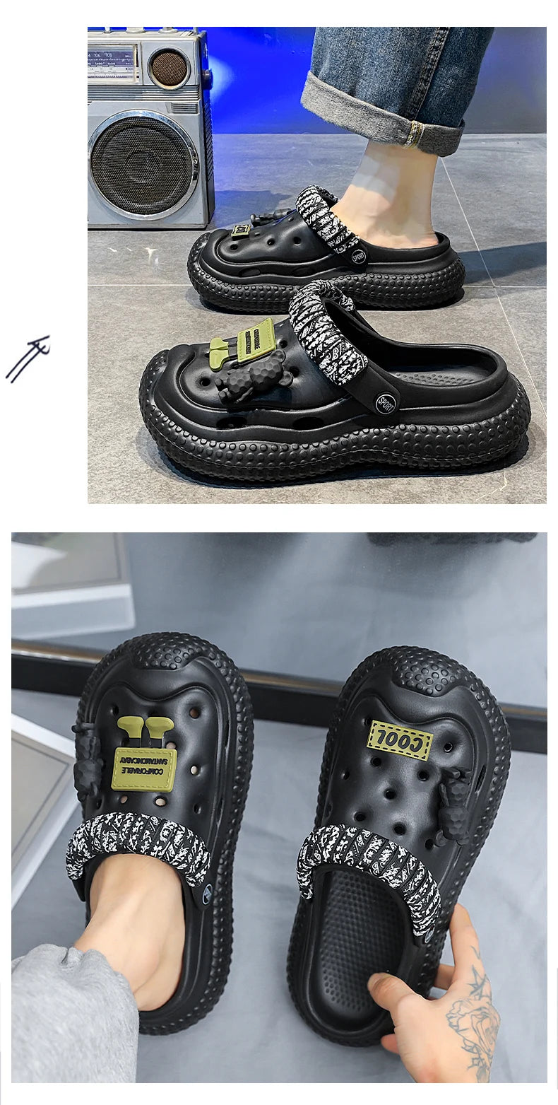 Mens Sandals Summer 2025 New Sports Wearable Durable Beach Clog Shoes Breathable Slip-On Casual Footwear Synthetic Leather