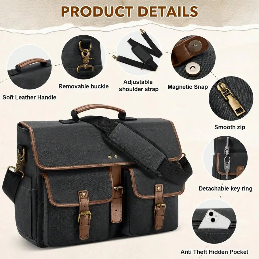 Messenger Bag Men Canvas 15.6 Inch Computer Laptop Bag Waterpfoof Satchel Bags For Men Work Office