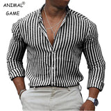 New mens Stripe Shirt Long Sleeve Printing Breathable T Shirts Lapel Basic Shirts for Men Lightweight Hawaiian Shirt  Streetwear