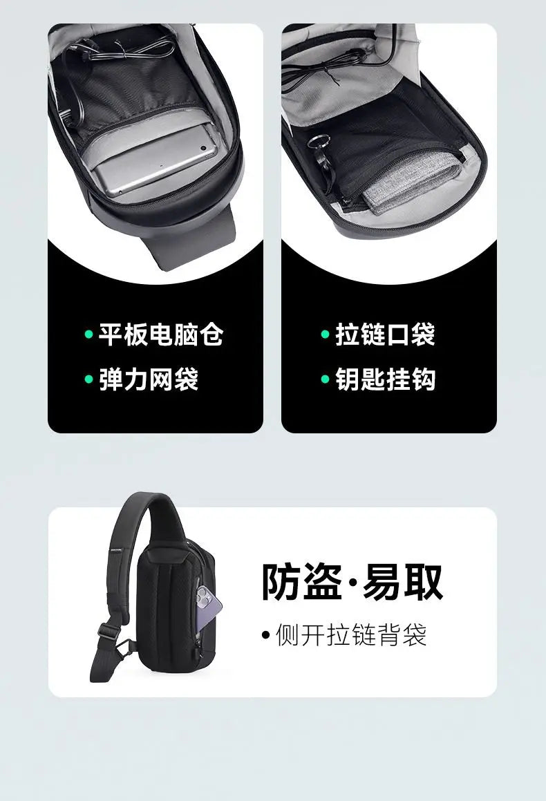 Mark Ryden Multifunction USB Crossbody Bag Shoulder Bag Man TPU Waterproof Travel Sling Messenger Pack Chest Bag for Male