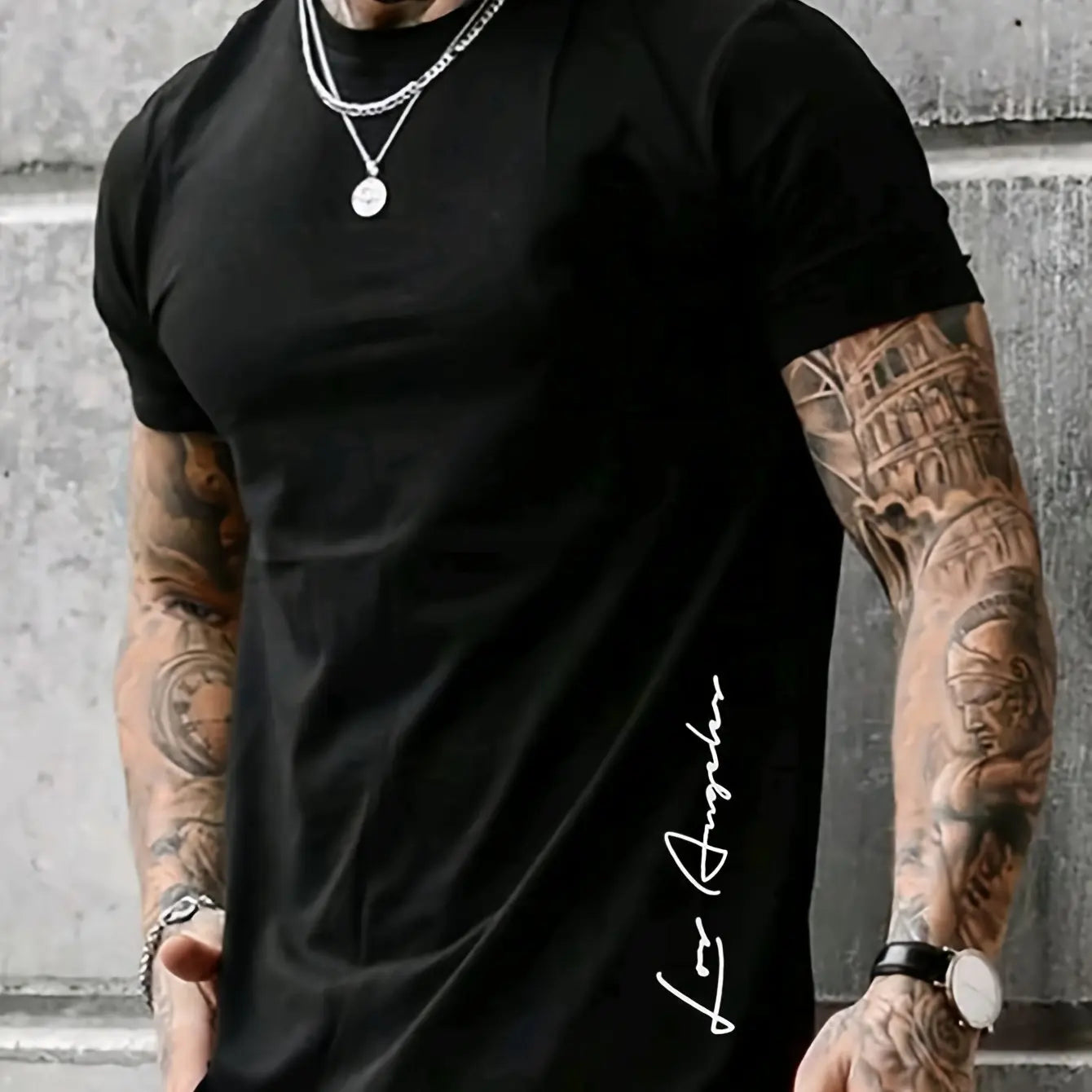 Men's 100 cotton summer loose Contrast Color Alphabet los Angelest print slim fit casual sports round neck short sleeved T-shirt