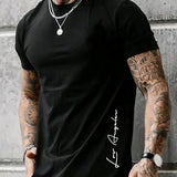 Men's 100 cotton summer loose Contrast Color Alphabet los Angelest print slim fit casual sports round neck short sleeved T-shirt