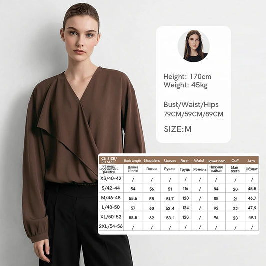 Amii 2026 Autumn Women Blouse Reversible V Neck Wrap Cowl Neck Long Sleeve Chiffon Blouses Woman Loose Casual Shirts 12643013
