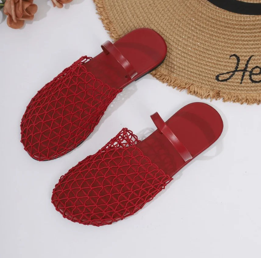 Summer Mesh Sandals Women Casual Ballet Flats Hollow Out Beach Shoes Woman Loafers Summer Closed Toe Mules Sandalias Mujer