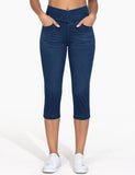 THE GYM PEOPLE Women's Cross Waisted Stretchy Capri Denim Jeggings Tummy Control Skinny Jean Leggings with Pockets