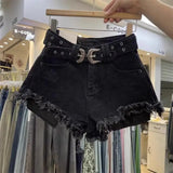 Rough Edge Sexy Denim Shorts 2026 Summer New Brown High Waist Hot Pants Jeans