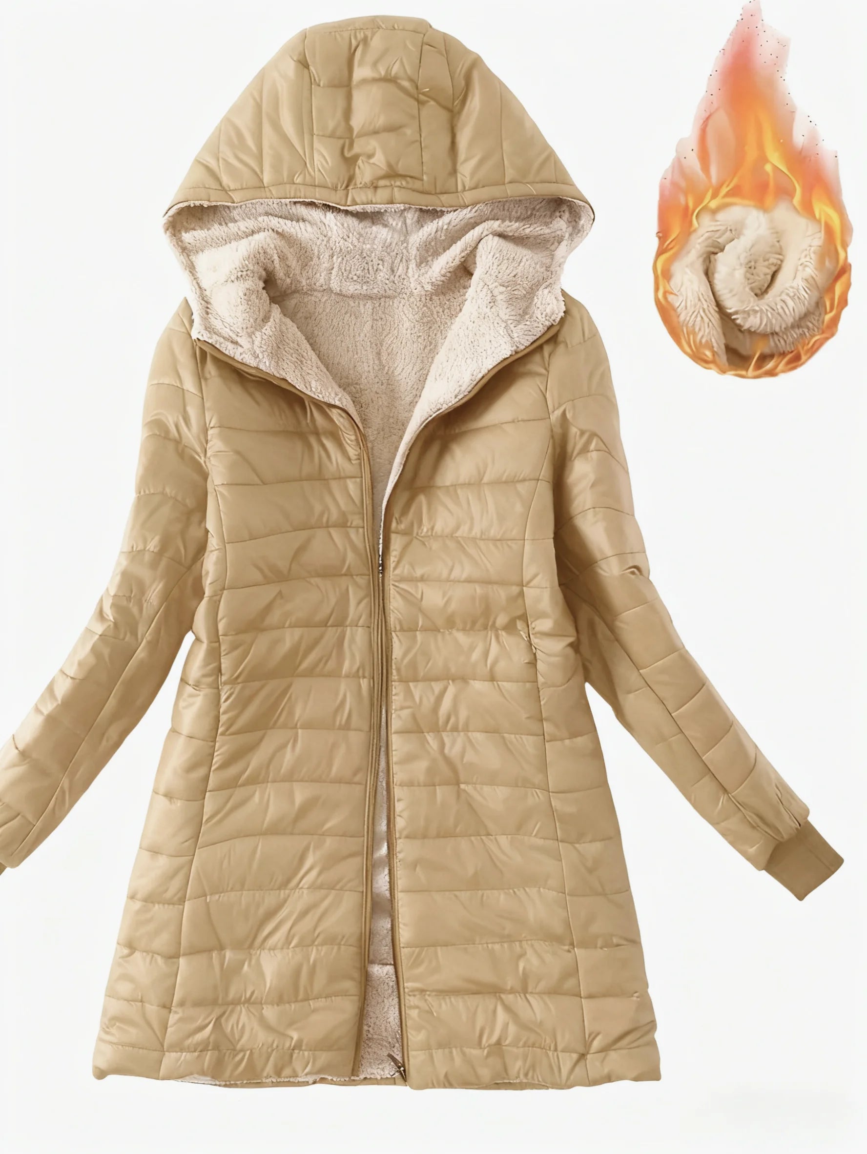 Autumn and Winter New Mid Autumn Long Hooded Cotton Jacket with Fleece for Warmth, Women's Coat