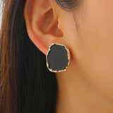 2Pcs/Set New Vintage Enamel Earrings Rings For Women Punk Metal Side Classic Black Oil Drip Irregular Stones Luxury Jewelry Set
