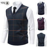 Men's V-neck Knitted Sweater Warm Autumn Winter Diamond Grid Twisted Flower Casual Fashion Versatile Knit Top