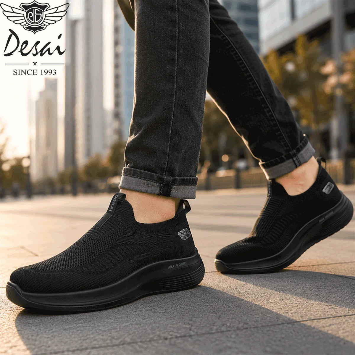 Desai Men's Wide Width Knit Slip-on Sneakers Max Cushion Walking Shoes Lightweight Breathable