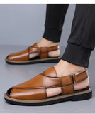 PU Leather Men's Sandals Handmade Stitching Beach Shoes Non Slip Hollow Out Shoes Outdoor Casual Sandaly All-match Man Sandalias