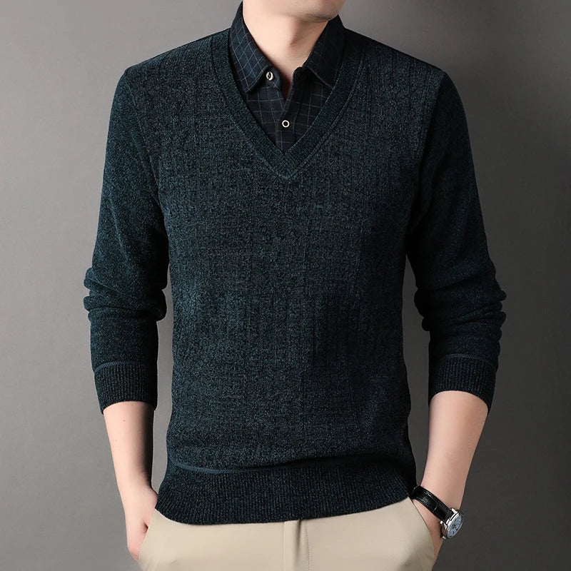 Winter Men Fleece Sweater Thickened Pullover Shirt Collar Sweaters Velvet Clothing Autumn Winter Jumpers Fashion Knitwear