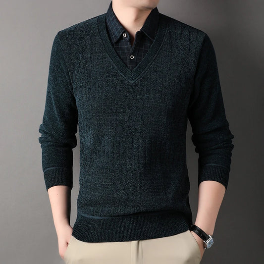 Winter Men Fleece Sweater Thickened Pullover Shirt Collar Sweaters Velvet Clothing Autumn Winter Jumpers Fashion Knitwear