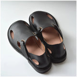 Summer Men's Shoes Flat Full Real Leather Sandal Cowhide Black Casual Old-fashioned Retro Outdoor Men's Sandals Old Man