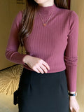 2026 New Autumn Winter Knitted Ribbed Jumper Tops Women Turtleneck Pullovers Sweaters Long Sleeve Korean Slim-fit Female Sweater