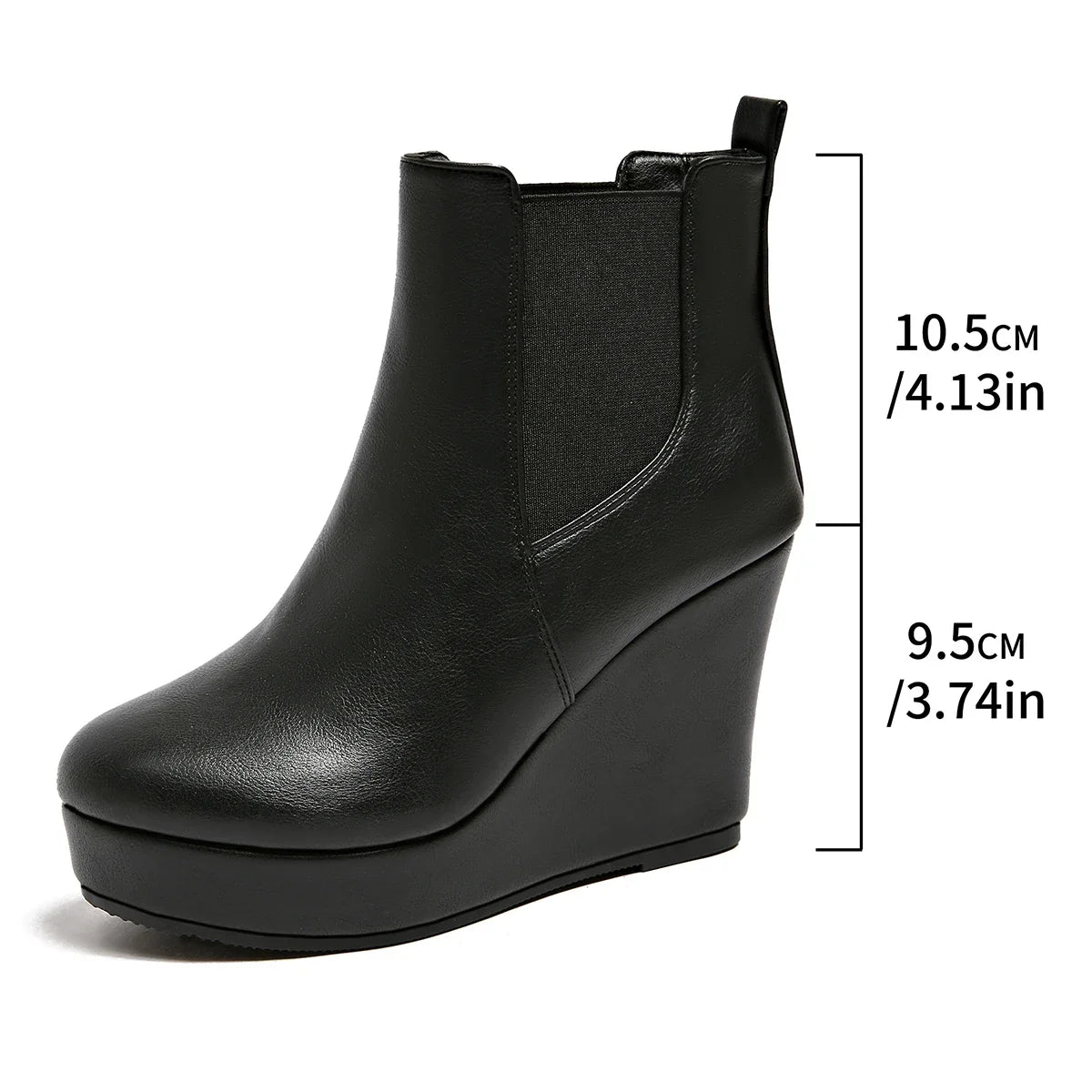 Women Platform Wedge Heel Chelsea Ankle Boots, Elastic Side Slip‑On Faux Leather Solid Color Spring Autumn Casual Short Booties