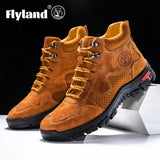 FLYLAND Men's Ankle Boots Casual Leather Shoes Fashion Vintage Hand Stitching Soft Business Handmade Shoes