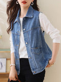 Faionable Embroidered Letter Denim Vest Women's Spring Summer New Sle Svel oulder Pad Thin Outerwear  Collar ...