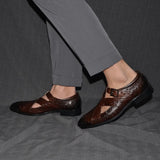 Rome Style Men's Sandals Genuine Cow Leather Summer Buckle Strap Hollow Out Casual Business Wedding Dress Shoes Men Open Shoes