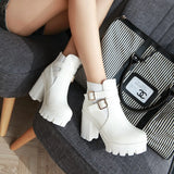 Women's Ankle Boots Women Platform High Heels Fashion Buckle Side Zipper Autumn Winter Women's Ankle Boots Size 33-43