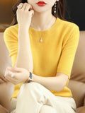 Spring Autumn Women Sweaters Short Sleeves O-neck Bottoming Shirts Knitwear 2026 Summer Knit Tops Pullovers Korean Jumpers