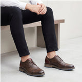 Men's Casual Leather Shoes Cap Toe Derby Lace-up Business Formal Dress Shoes Retro British Style Office Wedding Footwear