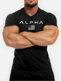 Spring and Summer Pure Color Printing Sports Fitness Short-sleeved T-shirt Men's O Neck Stretch Training Exercise T-shirt top