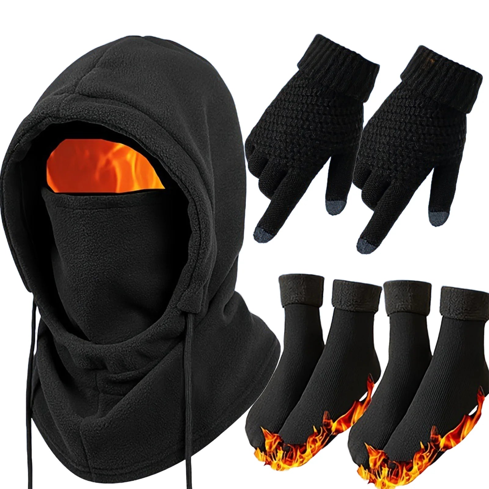 3-4Pcs Winter Hat Gloves Socks Set Windproof Anti-Slip Stretchy Unisex for Outdoor Sports and Daily Use