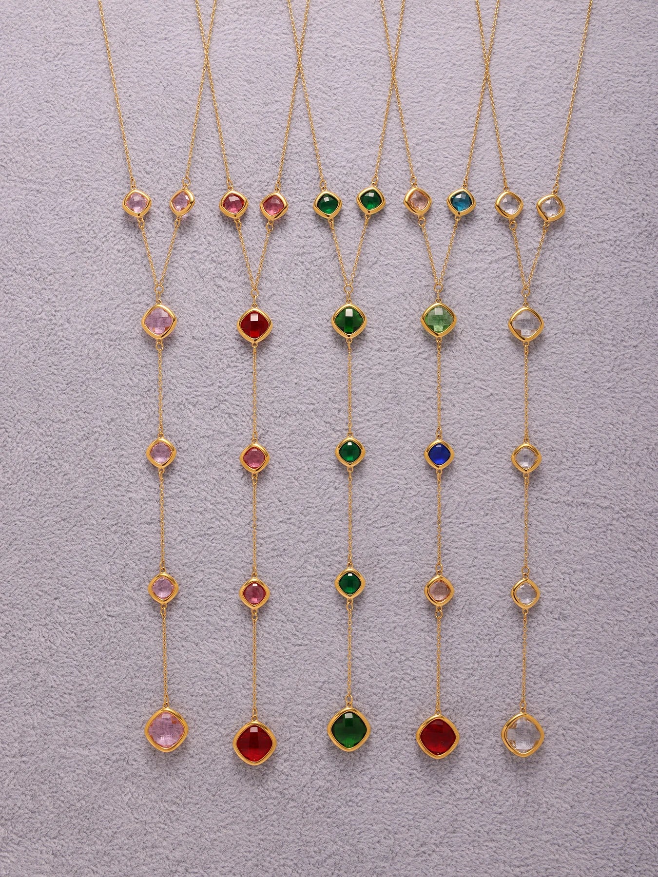 Colorful Long Square Pendant Stainless Steel Necklace for Women Luxury Czech Glass Gold Plated Waterproof Charm Jewelry