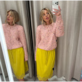 Chic Speckled Knit Cardigan Round Neck Shoulder Pads Long Sleeve Single Breasted Patch Pockets Daily Women Top 2026 Autumn Tops