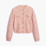 Chic Speckled Knit Cardigan Round Neck Shoulder Pads Long Sleeve Single Breasted Patch Pockets Daily Women Top 2026 Autumn Tops