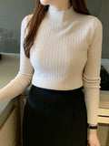 2026 New Autumn Winter Knitted Ribbed Jumper Tops Women Turtleneck Pullovers Sweaters Long Sleeve Korean Slim-fit Female Sweater